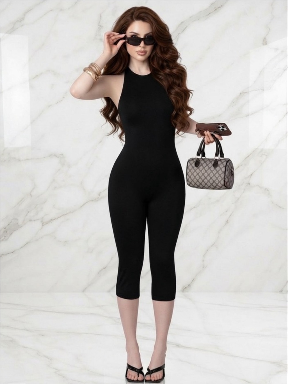 Women's Black Fitted Jumpsuit - Capri 🖤